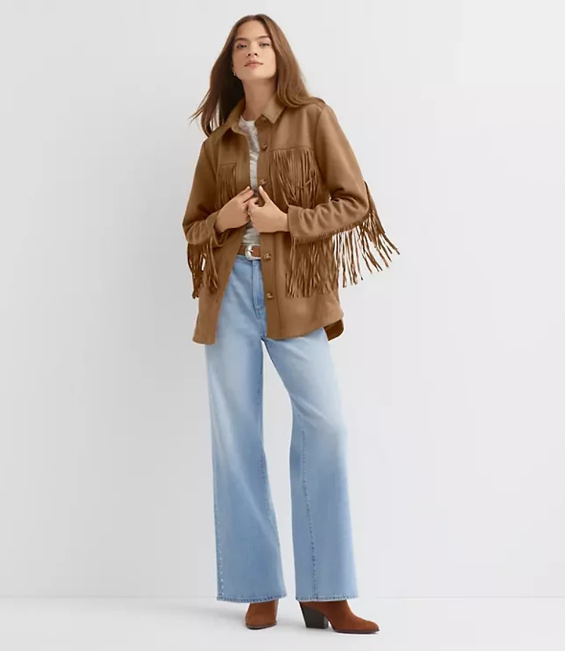 Fringe Faux Suede Shirt Jacket