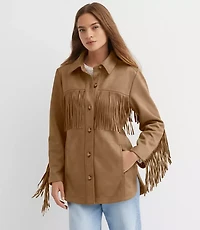 Fringe Faux Suede Shirt Jacket