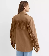 Fringe Faux Suede Shirt Jacket