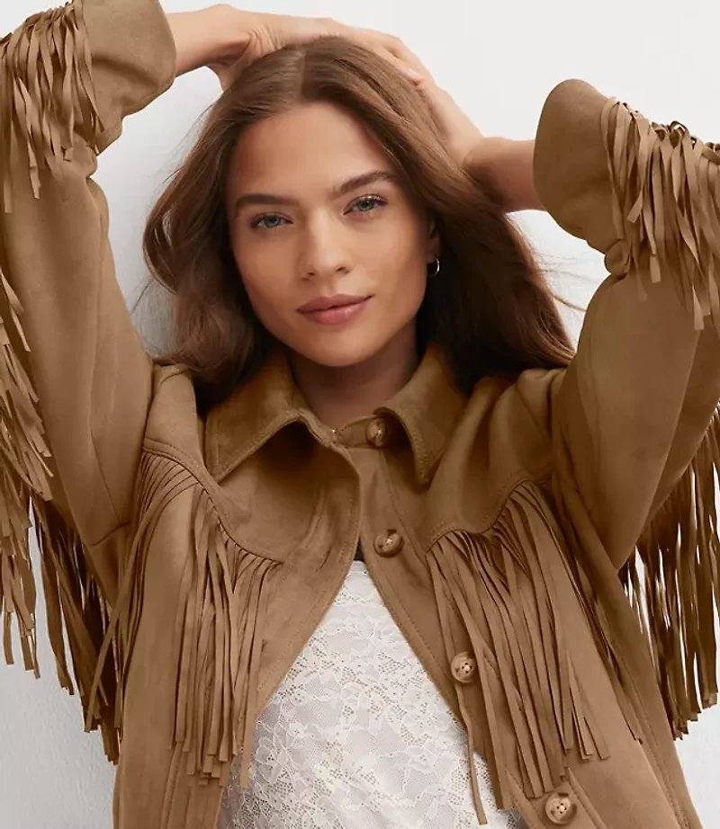 Fringe Faux Suede Shirt Jacket