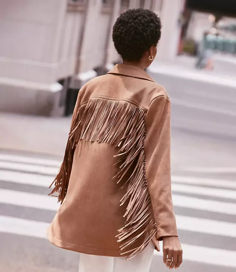 Fringe Faux Suede Shirt Jacket
