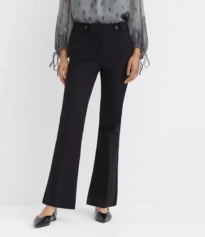 Petite Curvy Tab Waist Boot Cut Pants Bi-Stretch