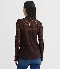 Petite Lace Long Sleeve Turtleneck Top