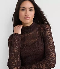 Petite Lace Long Sleeve Turtleneck Top