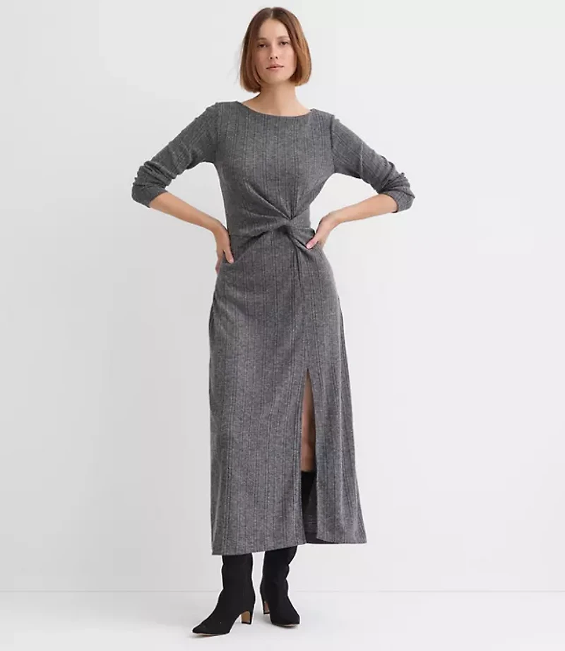 Ribbed Side Twist Midi Dress