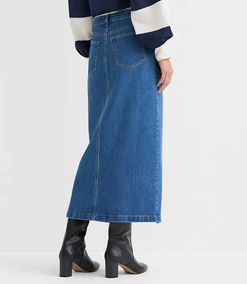 Cutaway Denim Midi Skirt Modern Indigo Wash