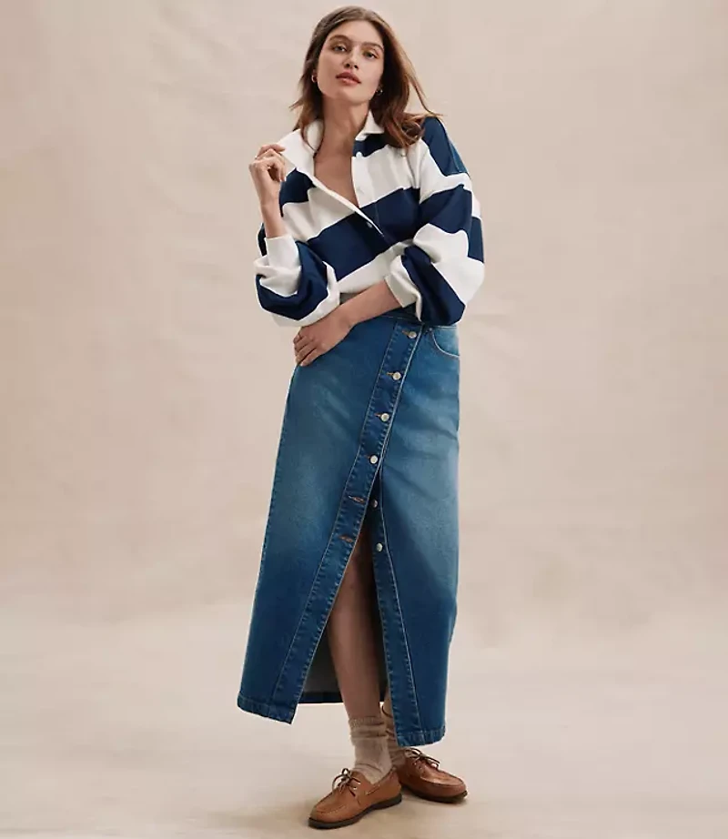 Cutaway Denim Midi Skirt Modern Indigo Wash