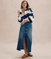 Cutaway Denim Midi Skirt Modern Indigo Wash