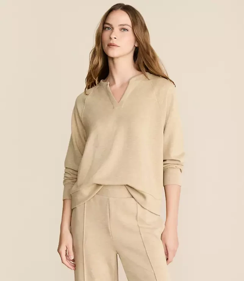 Lou & Grey Heathered Scubasoft Split Neck Top