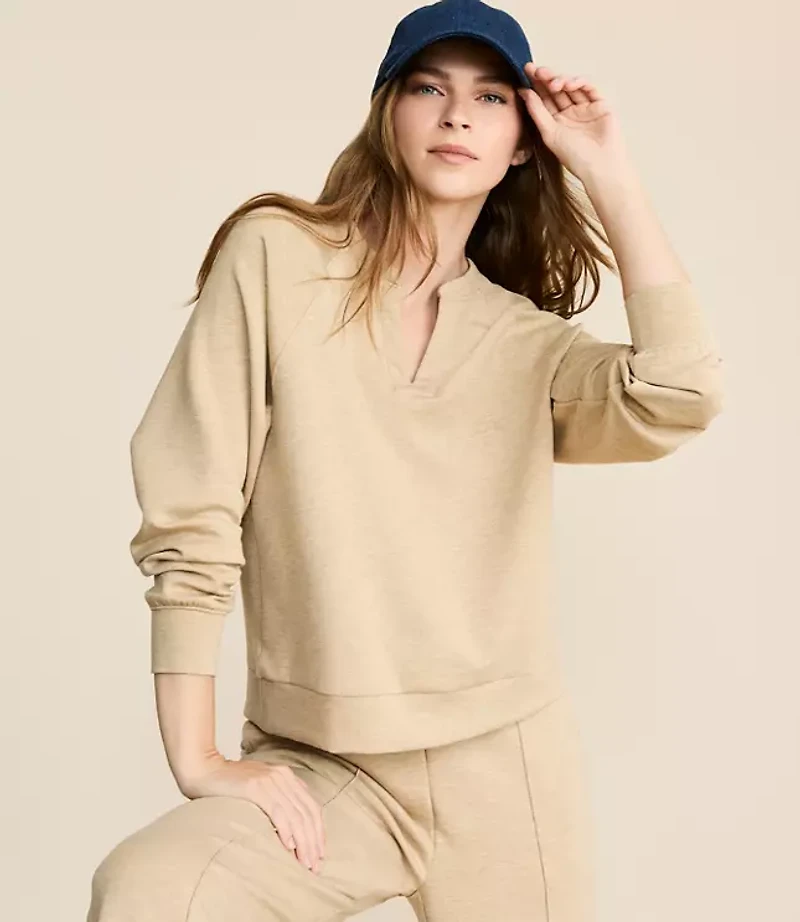Lou & Grey Heathered Scubasoft Split Neck Top