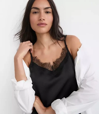 Petite Lace Trim Satin Cami