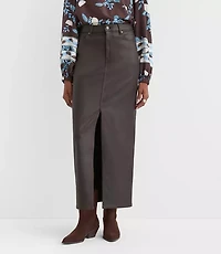 Coated Denim Maxi Skirt Brown