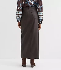 Coated Denim Maxi Skirt Brown