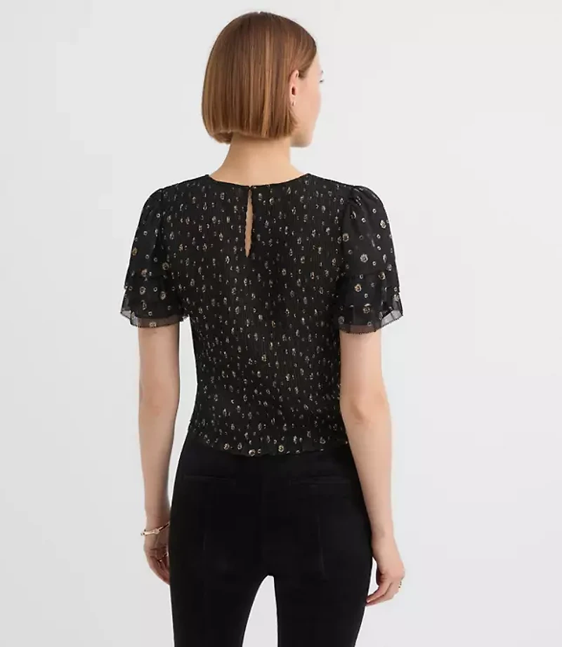 Shimmer Dot Smocked Ruffle Top