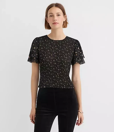 Shimmer Dot Smocked Ruffle Top