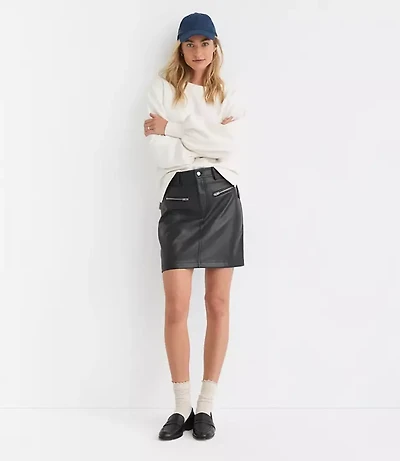 Petite Faux Leather Moto Mini Skirt