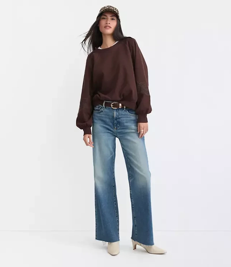 Lace Trim Sleeve Sweatshirt