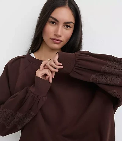 Lace Trim Sleeve Sweatshirt