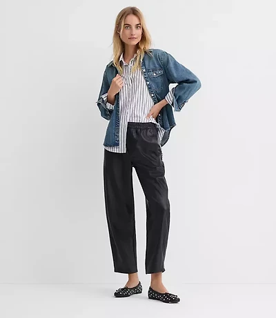 Tall Pull On Barrel Pants Faux Leather