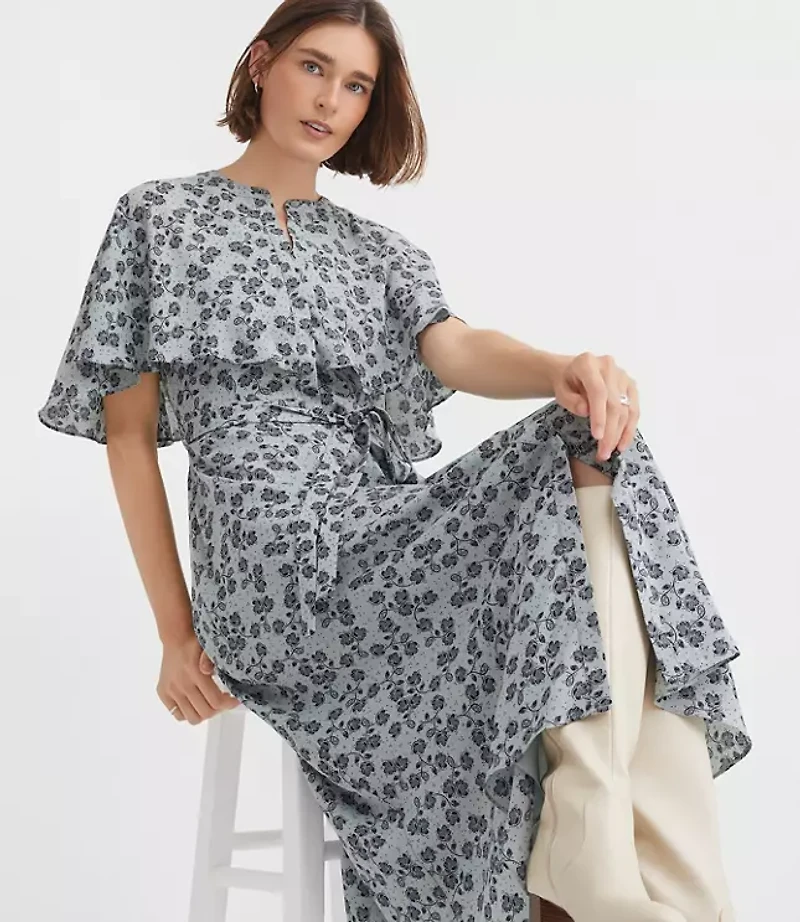 Petite Floral Cape Midi Dress