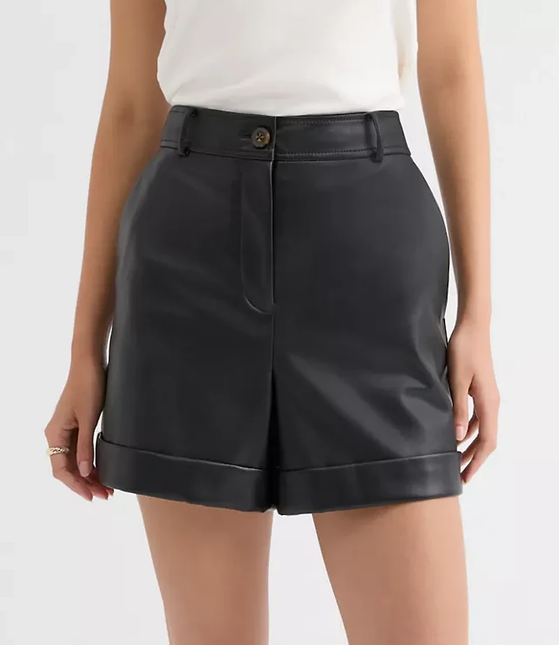 Petite Cuffed Shorts Faux Leather