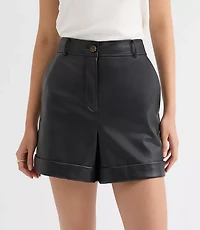 Petite Cuffed Shorts Faux Leather