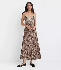 Petite Leopard Print Lace Trim Satin Midi Slip Dress