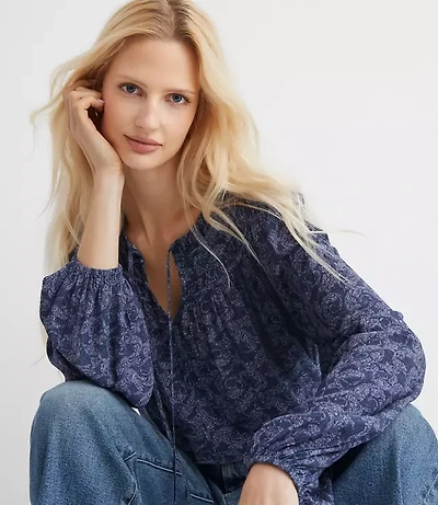 Petite Swirl Stitched Yoke Blouse