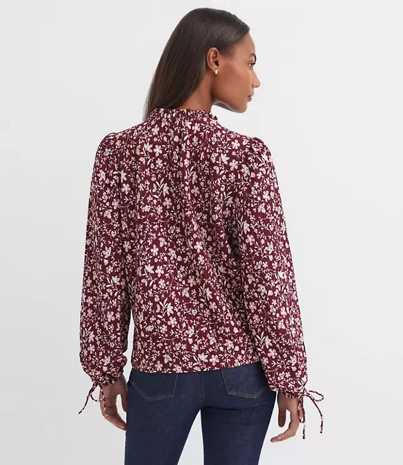 Floral Ruffle Tie Cuff Top