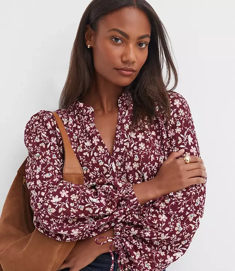 Floral Ruffle Tie Cuff Top