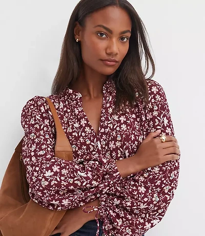 Floral Ruffle Tie Cuff Top
