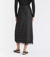 Petite Dotted Lace Trim Satin Bias Midi Skirt