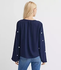 Petite Floral Embroidered Bib Blouse