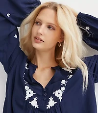 Petite Floral Embroidered Bib Blouse
