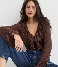 Pointelle Ruffle Tie Cuff Top