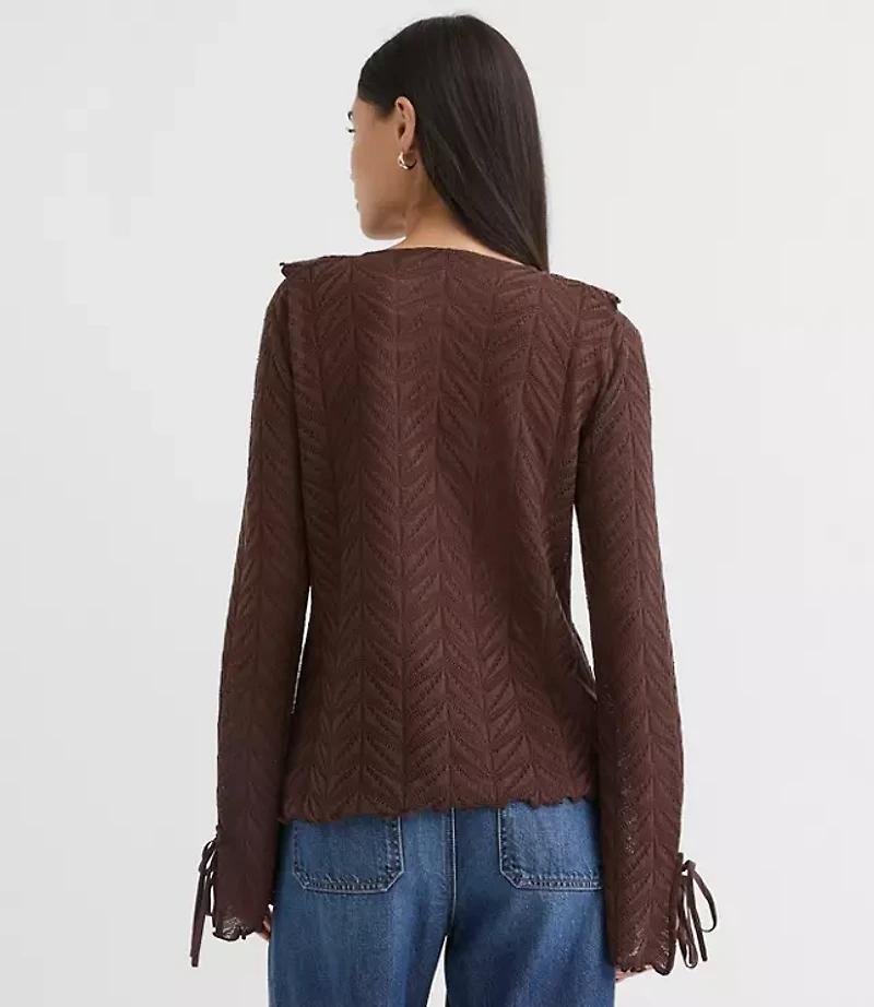 Pointelle Ruffle Tie Cuff Top