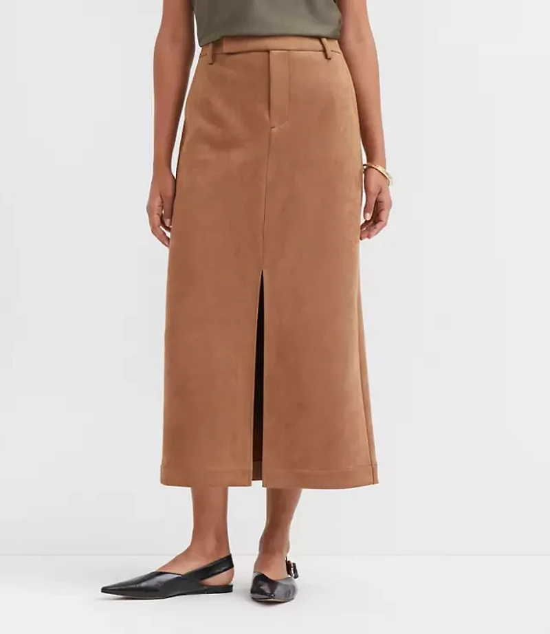 Petite Faux Suede Midi Pocket Skirt