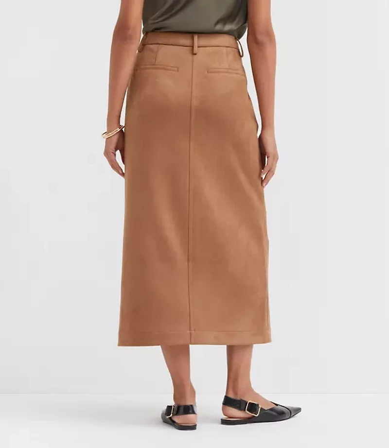 Petite Faux Suede Midi Pocket Skirt