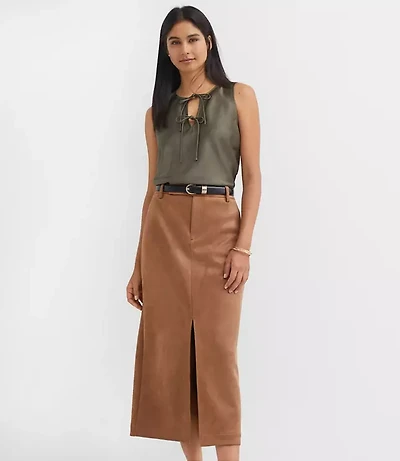Petite Faux Suede Midi Pocket Skirt