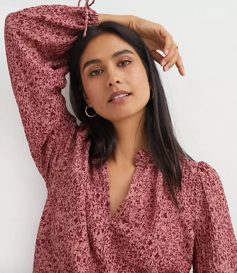 Floral Ruffle Tie Cuff Top