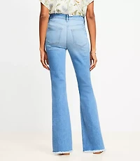 Frayed High Rise Slim Flare Jeans Classic Mid Wash
