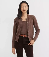 Petite Scalloped Pointelle Puff Sleeve Cardigan