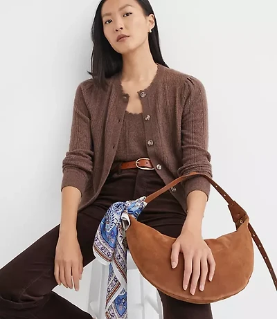 Petite Scalloped Pointelle Puff Sleeve Cardigan