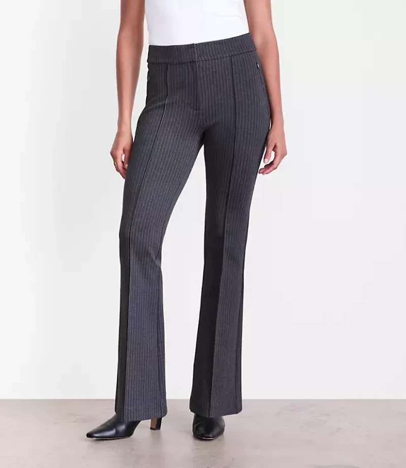 Curvy LOFT Versa Pintucked Ponte Flare Pants Pinstripe