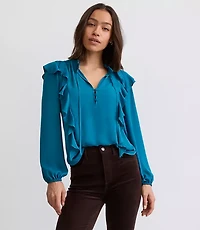 Ruffle Button Tie Neck Blouse
