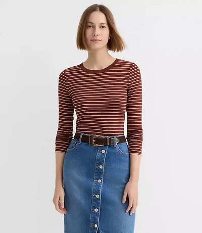 Striped Micro Modal Crew Neck Long Sleeve Tee