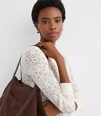 Pointelle Yoke Mock Neck Sweater