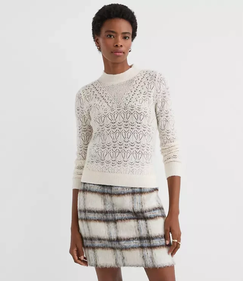 Pointelle Yoke Mock Neck Sweater