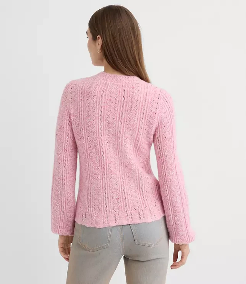 Marled Pointelle Blouson Sweater