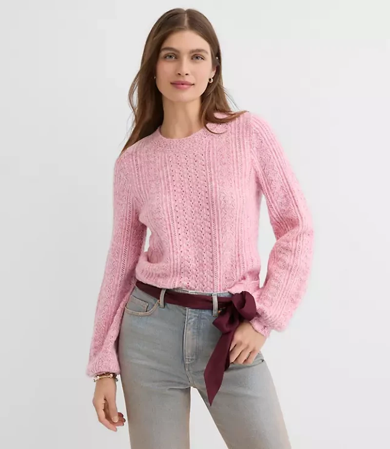 Marled Pointelle Blouson Sweater